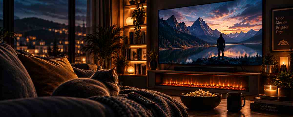 Movie posters and TV imagery in a cinematic collage
